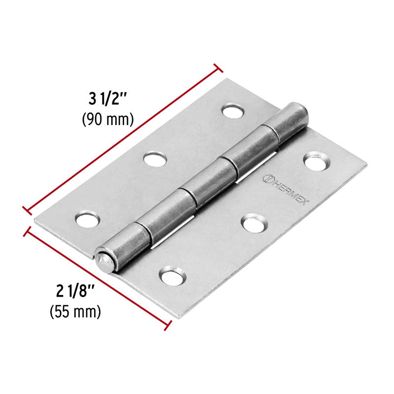 Bisagra Rectangular 3 1/2" Acero Pulido, Hermex