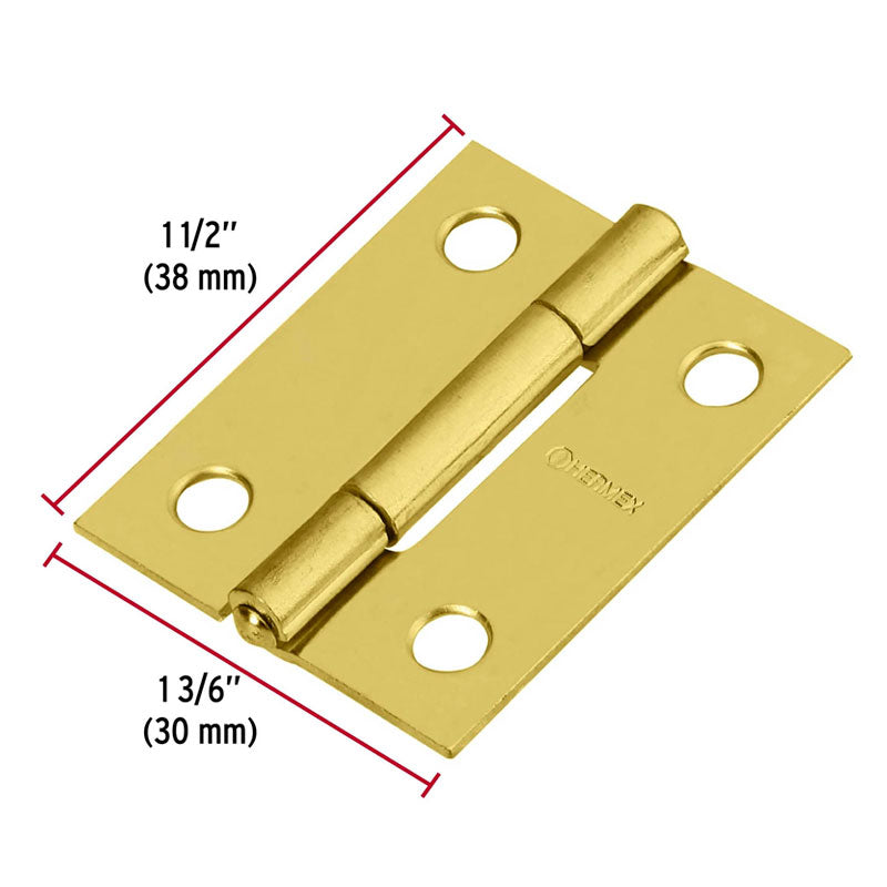 Bisagra Rectangular 1 1/2" Acero Latonado, Hermex