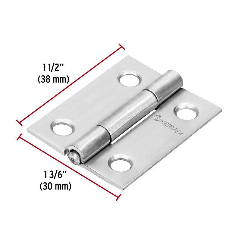 Bisagra Rectangular 1 1/2" Acero Inoxidable, Hermex