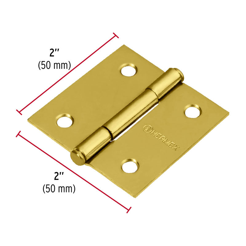 Bisagra Cuadrada 2" Acero Latonado, Cabeza Plana, Hermex
