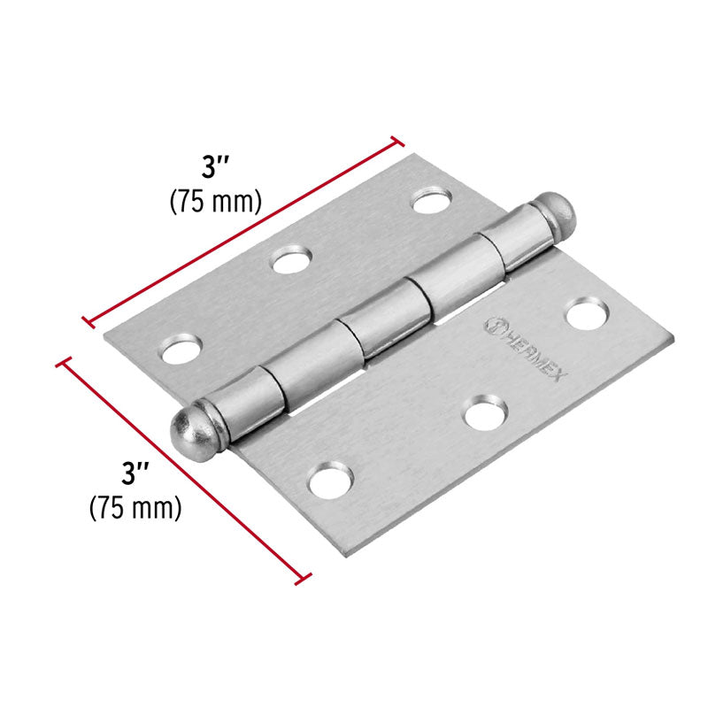 Bisagra Cuadrada 3", Cromo Mate, Cabeza Redonda, Hermex