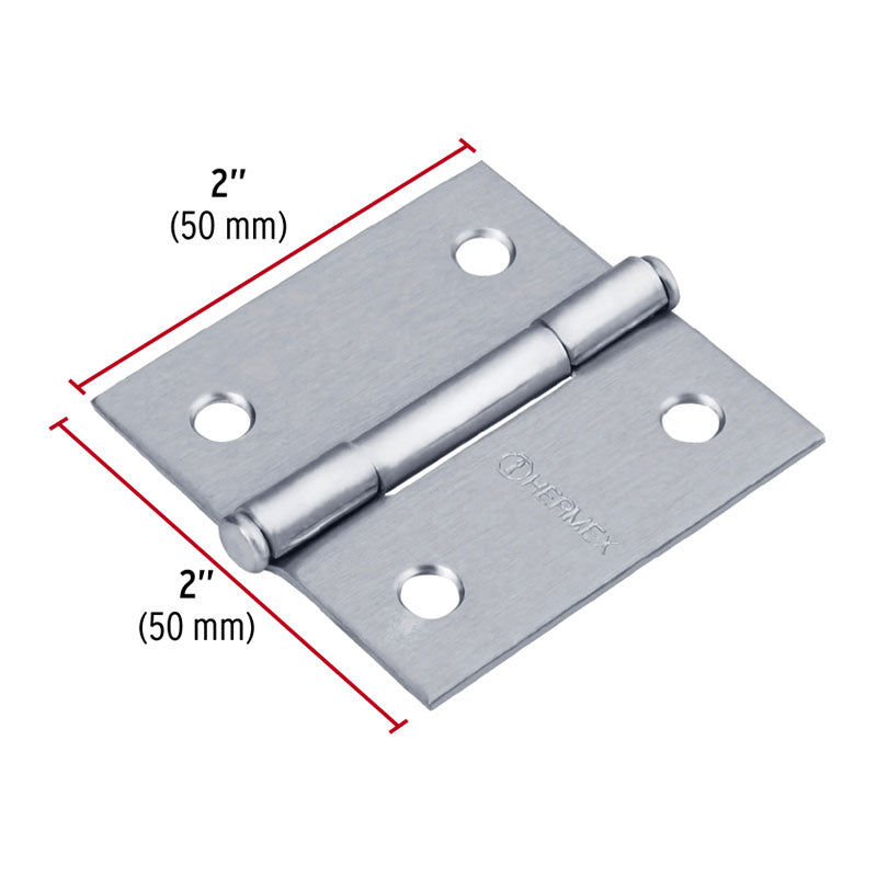 Bisagra Cuadrada 2", Cromo Mate, Cabeza Plana, Hermex