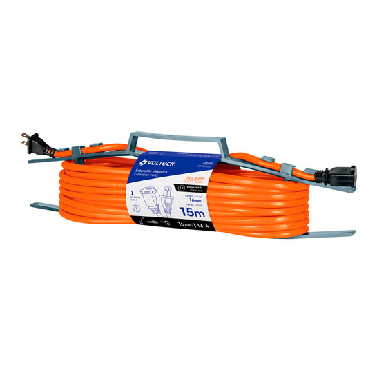 Extensión Eléctrica Uso Rudo 15 M 2X16 Awg Para 1 Clavija, Volteck