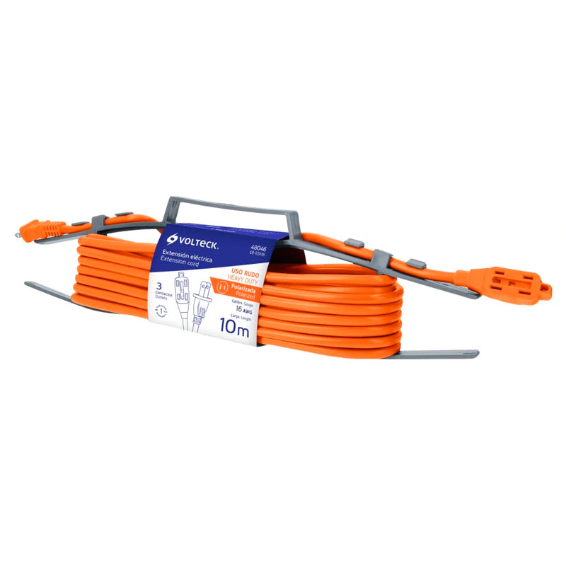 Extensión Eléctrica Uso Rudo 10 M 2X16 Awg Para 1 Clavija, Volteck