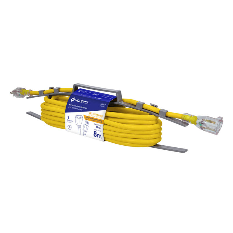 Extensión Reforzada Aterrizada 8 M 3X14 Awg, Volteck