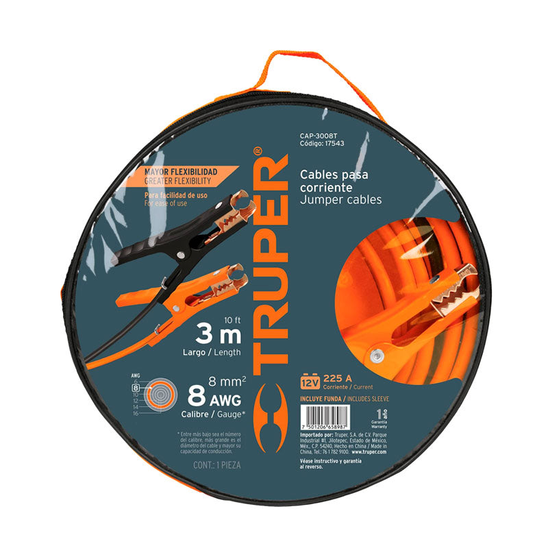 Cables Pasa Corriente 3 M, 225 A, 8 Awg, Con Funda, Truper